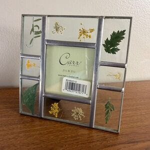 Vintage 1998 Carr Pressed Wildflower Glass Photo Frame 2.5x2.5 Original Box